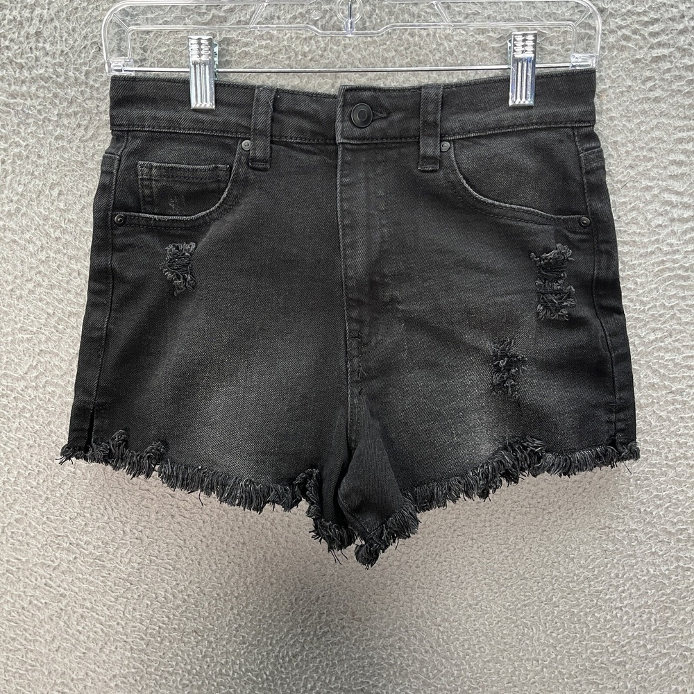 No Boundaries‎ Shorts Womens 9 Black High Rise Cut Off Distressed Denim Preppy